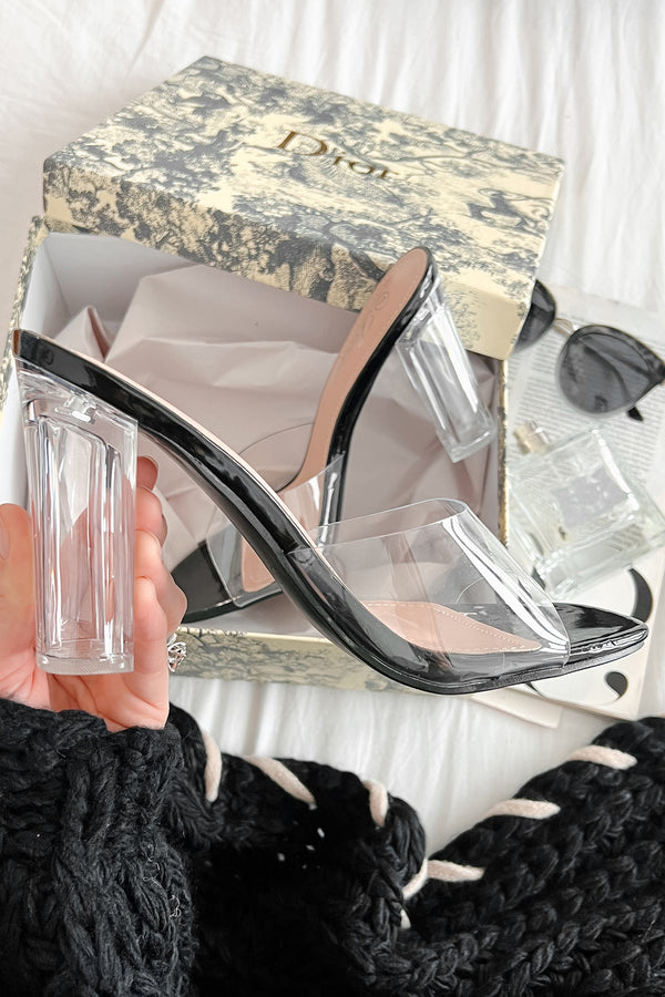 Chic Simplicity Clear Strap Lucite Heel (Black) - NanaMacs