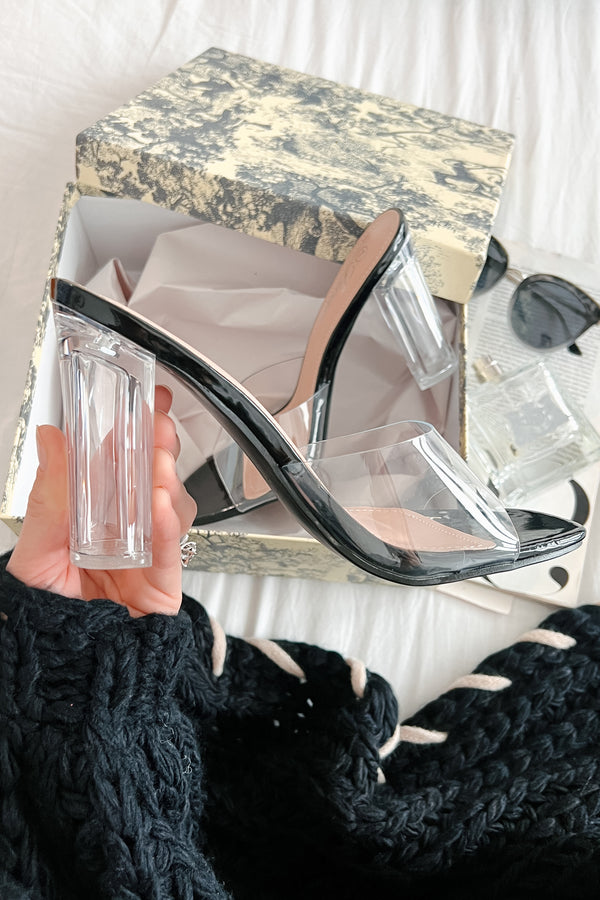 Chic Simplicity Clear Strap Lucite Heel (Black) - NanaMacs