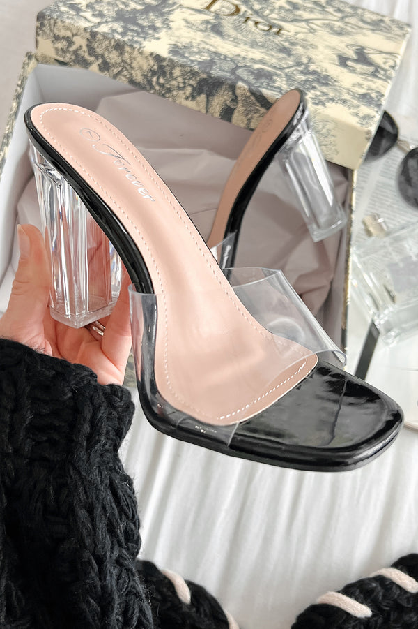 Chic Simplicity Clear Strap Lucite Heel (Black) - NanaMacs