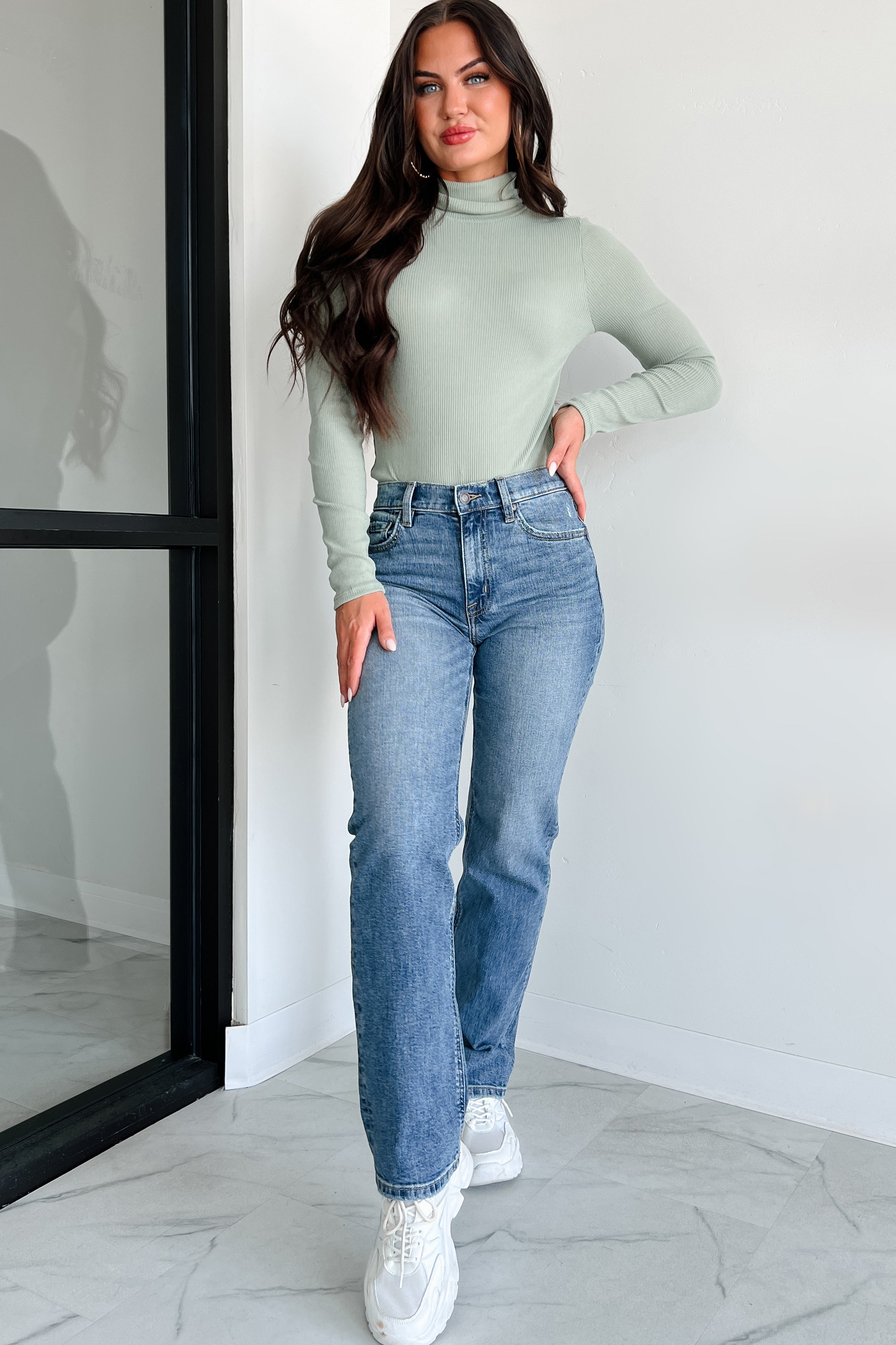 Seeking Validation Long Sleeve Turtleneck Bodysuit (Dusty Sage) - NanaMacs