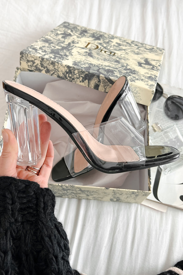 Chic Simplicity Clear Strap Lucite Heel (Black) - NanaMacs