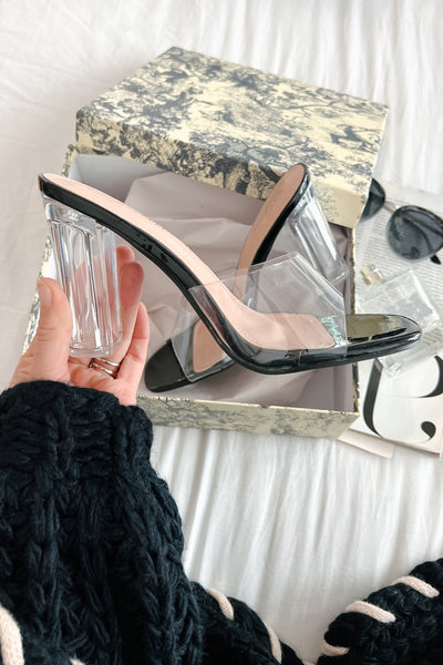 Chic Simplicity Clear Strap Lucite Heel (Black) - NanaMacs