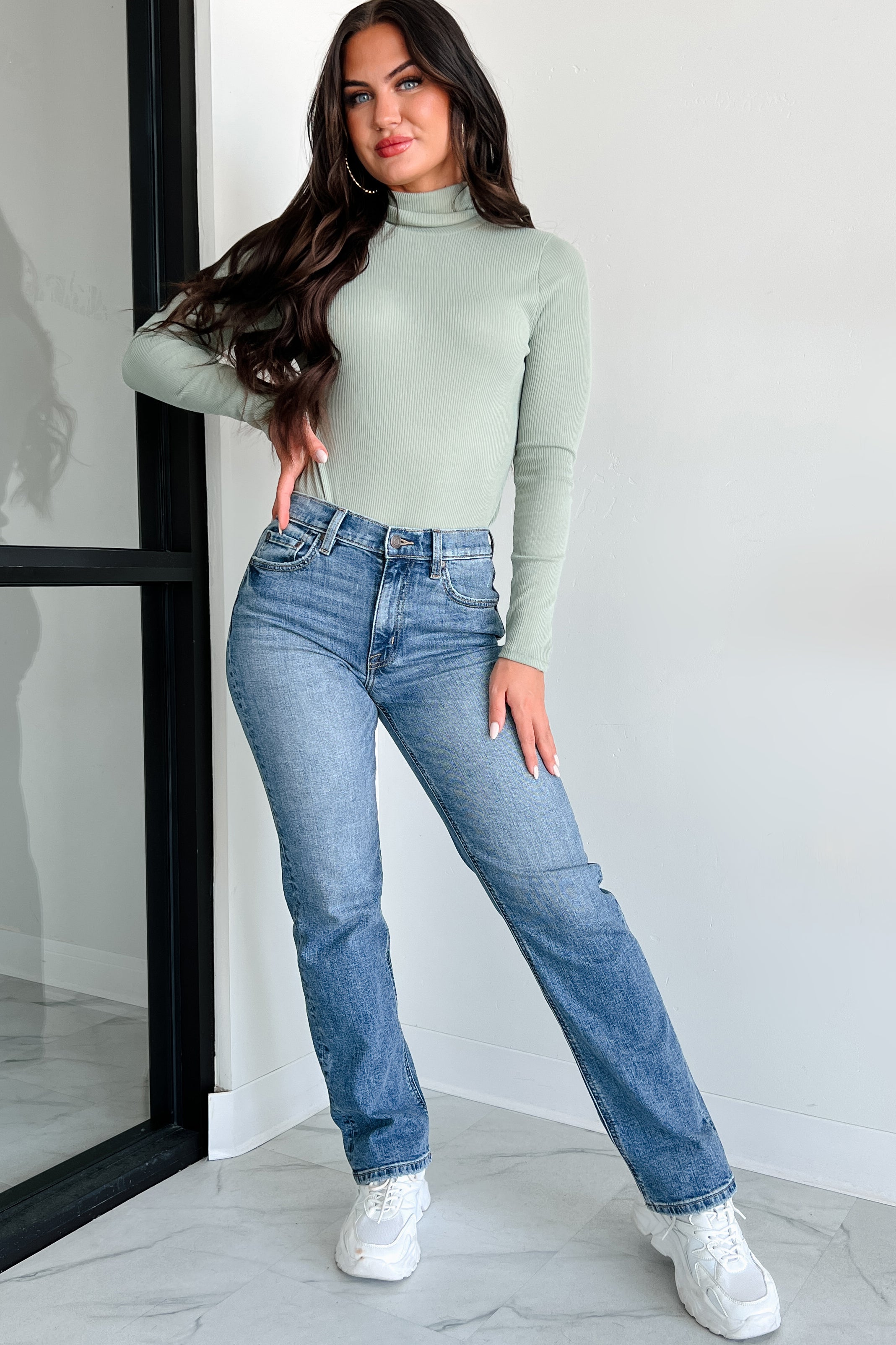 Seeking Validation Long Sleeve Turtleneck Bodysuit (Dusty Sage) - NanaMacs