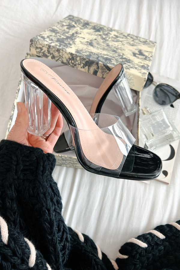 Chic Simplicity Clear Strap Lucite Heel (Black) - NanaMacs