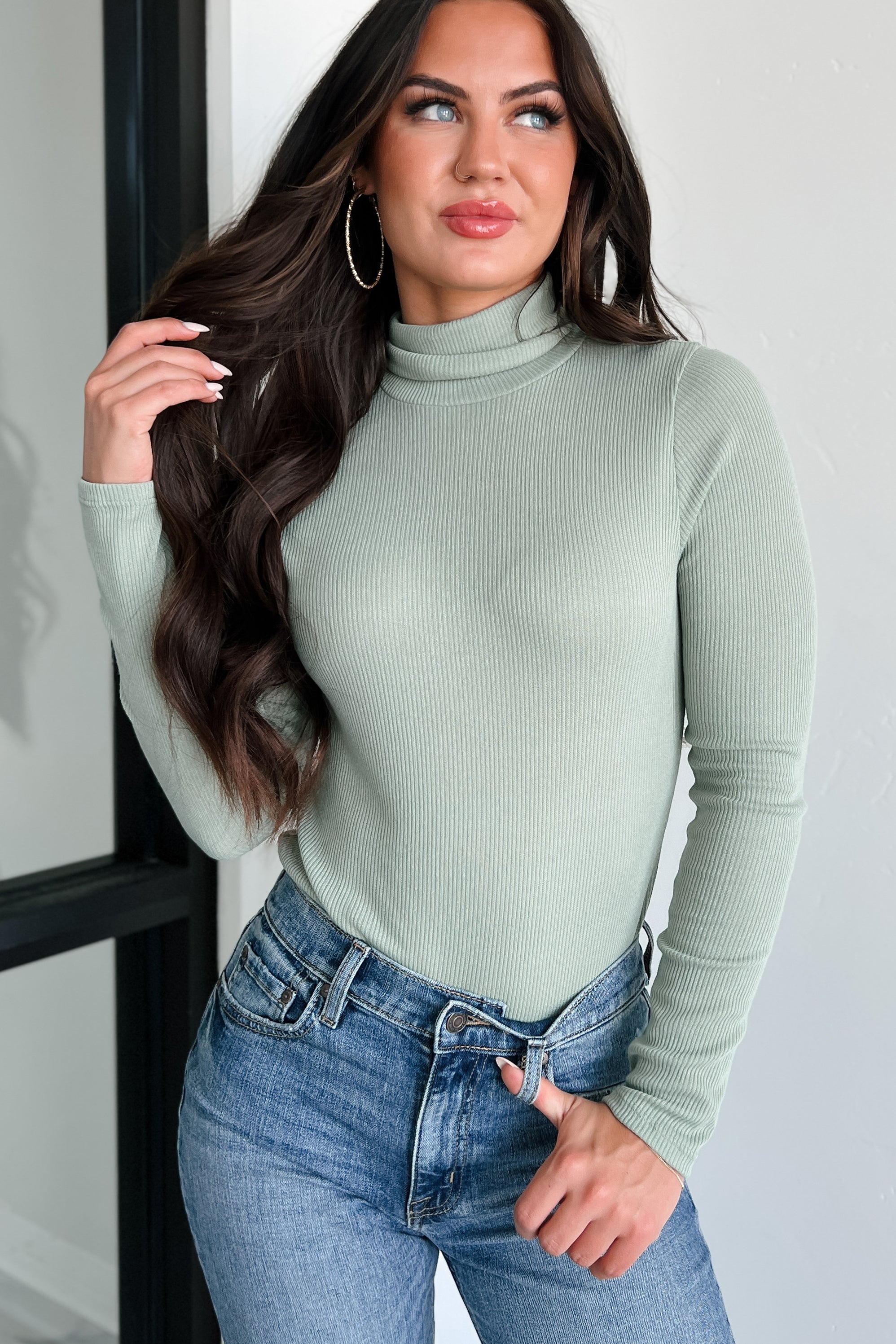 Seeking Validation Long Sleeve Turtleneck Bodysuit (Dusty Sage) - NanaMacs