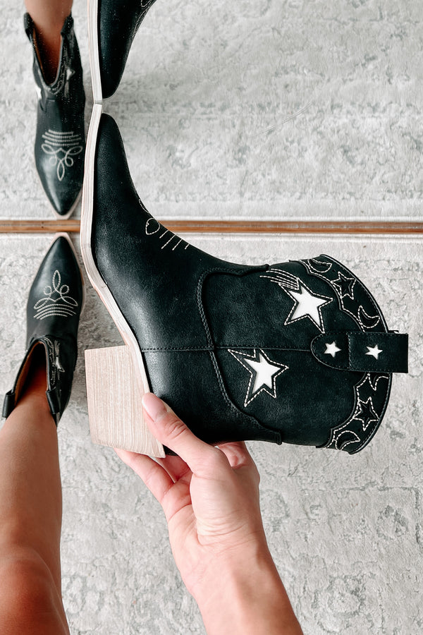 Under The Western Sky Star & Moon Western Booties (Black) - NanaMacs