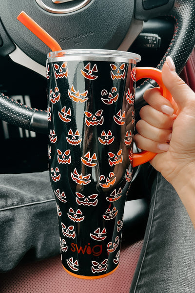 Giving Me The Creepers 40oz Glow In The Dark Insulated Mug (Black/Orange Jeepers) - NanaMacs