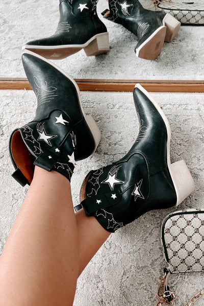 Under The Western Sky Star & Moon Western Booties (Black) - NanaMacs