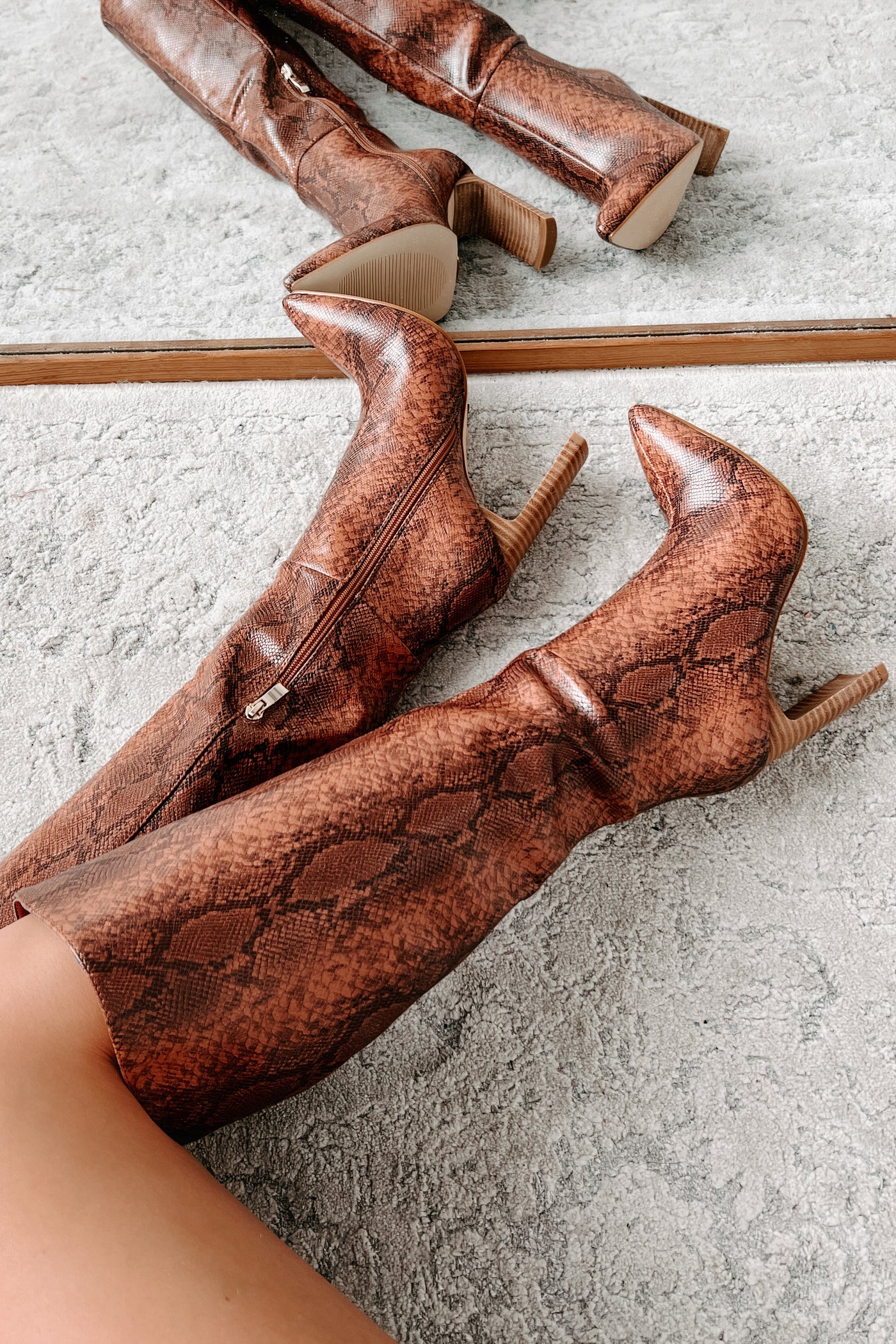 Dare You To Try Heeled Snake Print Billini Boots (Tan Python) - NanaMacs