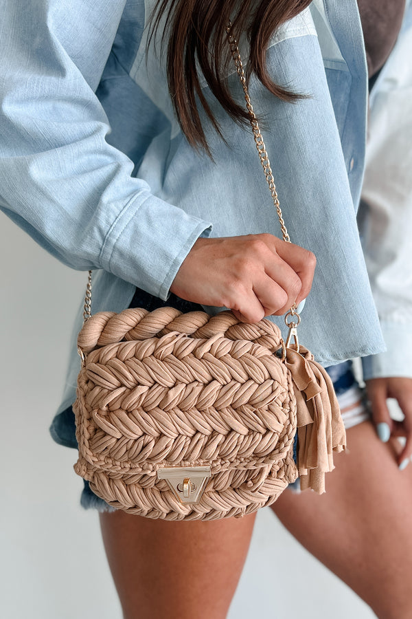 Flaunting My Style Braided Fabric Handbag (Tan) - NanaMacs