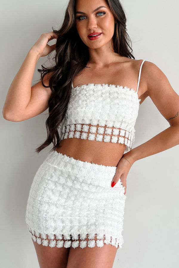 Party Perfection Lurex Crochet Crop Top (Shimmer White) - NanaMacs