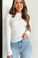 Random Thoughts Lettuce Hem Long Sleeve Top (White) - NanaMacs