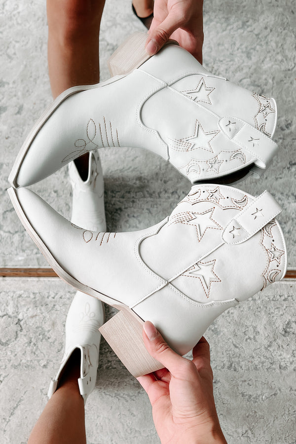 Under The Western Sky Star & Moon Western Booties (Light Grey) - NanaMacs