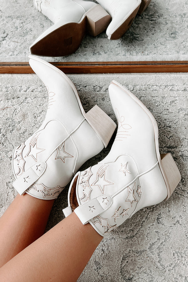 Under The Western Sky Star & Moon Western Booties (Light Grey) - NanaMacs