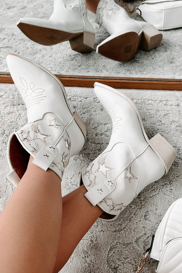 Under The Western Sky Star & Moon Western Booties (Light Grey) - NanaMacs