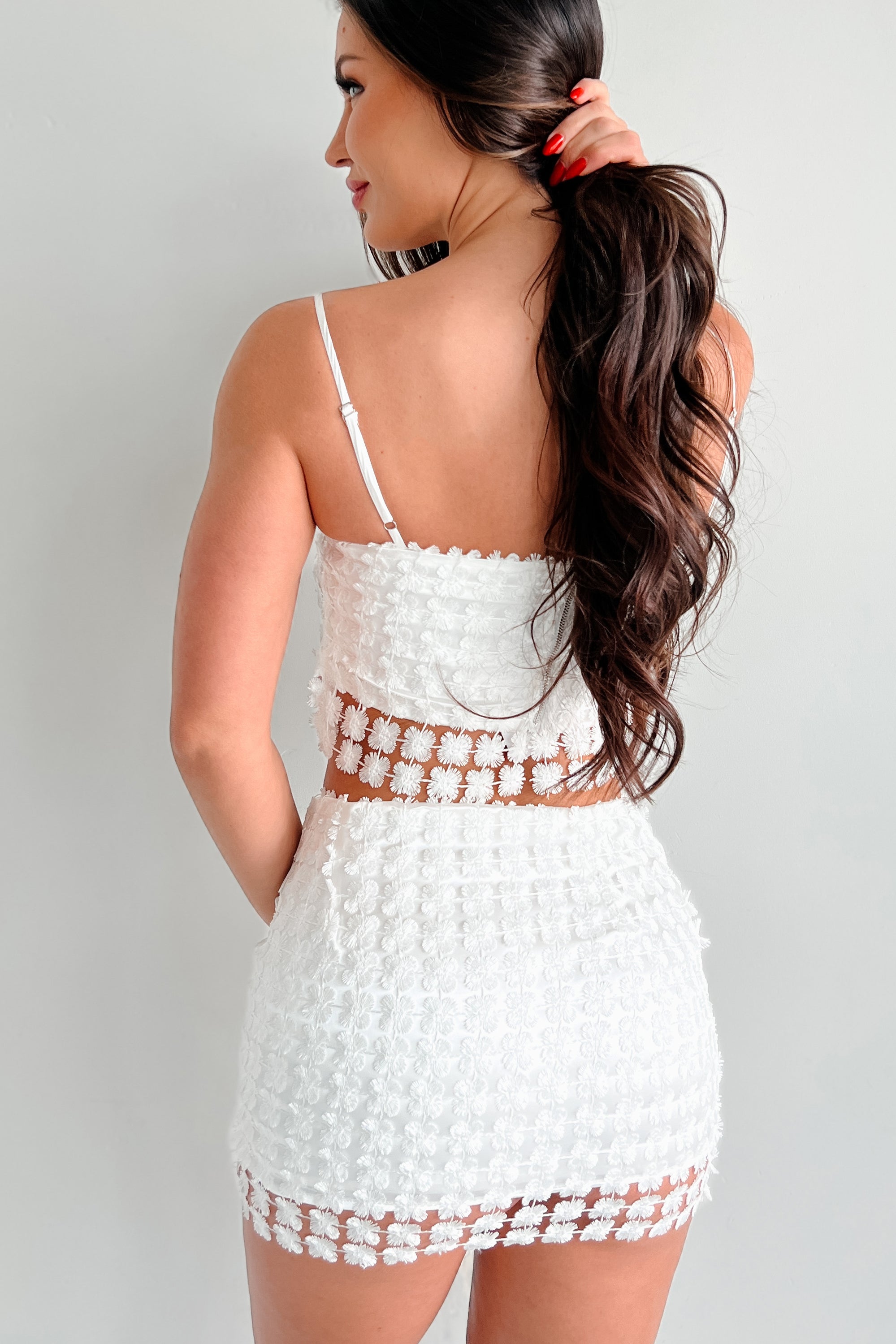 Party Perfection Lurex Crochet Crop Top (Shimmer White) - NanaMacs