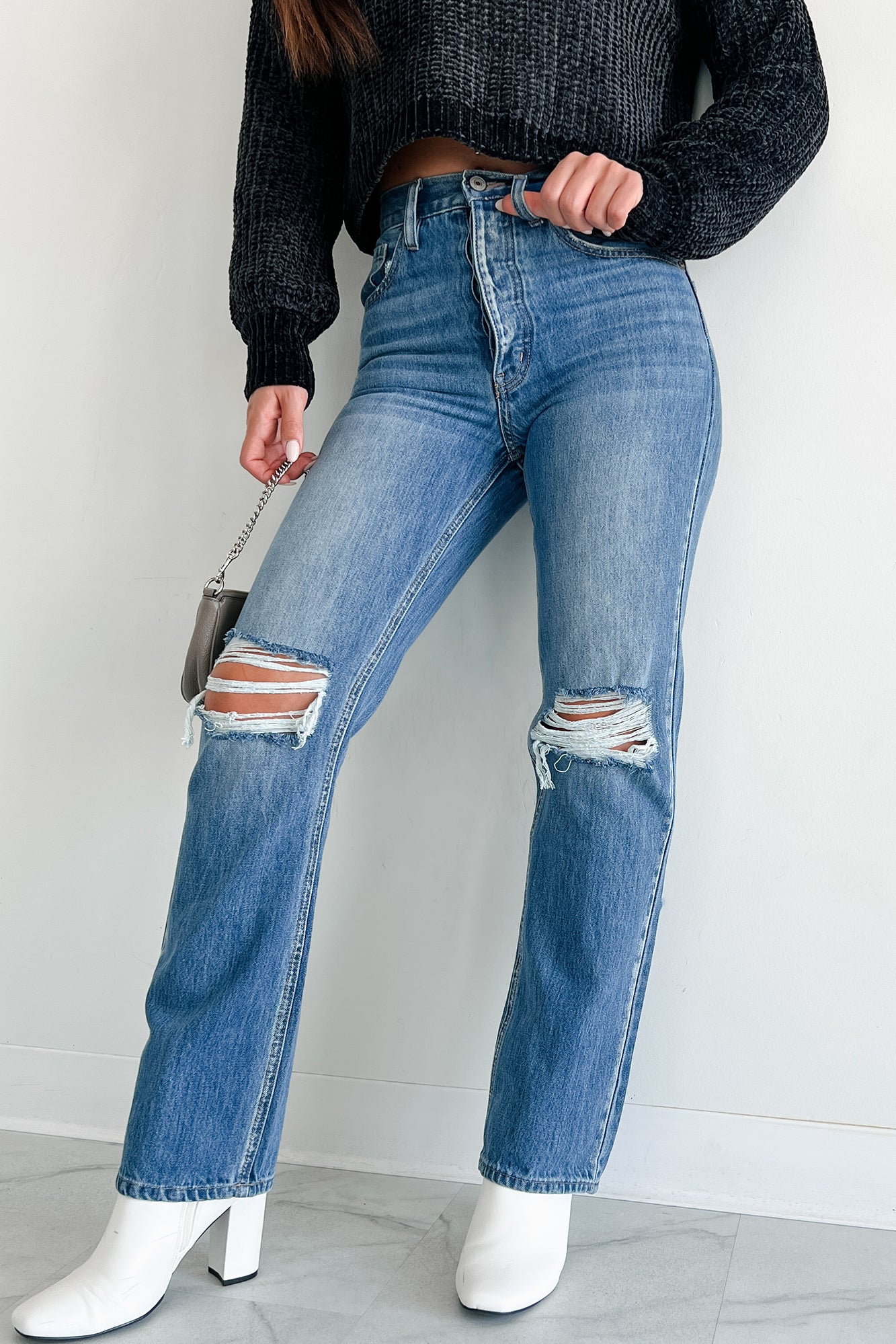 Shonda High Rise Distressed Kancan Straight Leg Jeans (Medium) - NanaMacs