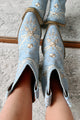 Small Town Roots Floral Stitch Western Booties (Blue) - NanaMacs