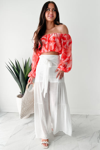 That Time Of Year Tiered Flowy Pants (White)