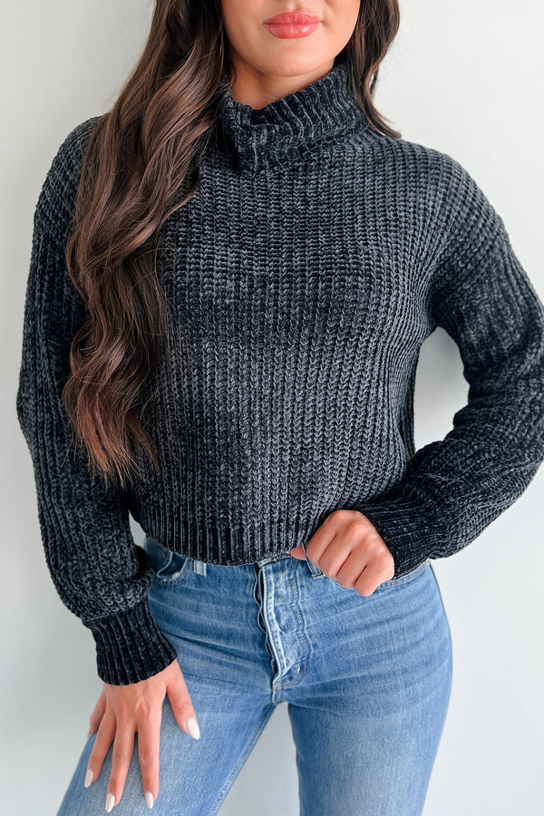 Autumn Comforts Zenana Chenille Sweater (Black) - NanaMacs