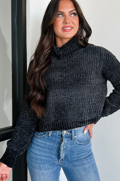 Autumn Comforts Zenana Chenille Sweater (Black) - NanaMacs