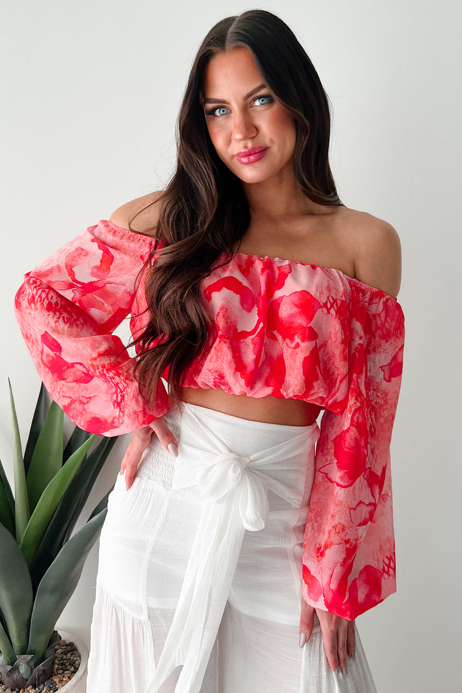 Polished To Perfection Off Shoulder Crop Top (Red Magenta) - NanaMacs