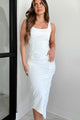 Simplistic Sophistication Square Neck Bodycon Midi Dress (Off White) - NanaMacs