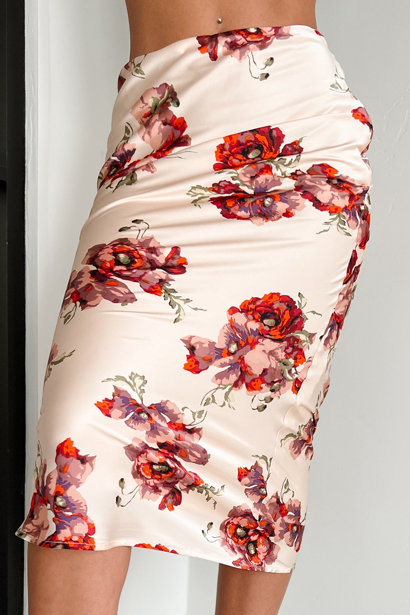 Floral pencil skirt top satin