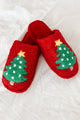 Doing Just Pine Fuzzy Christmas Tree Slippers (Red) - NanaMacs