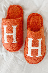 My Bedtime Glam Fuzzy "H" Slippers (Orange) - NanaMacs