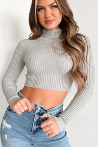 Keeping It Stylish Turtleneck Cropped Long Sleeve Top (Heather Grey) - NanaMacs