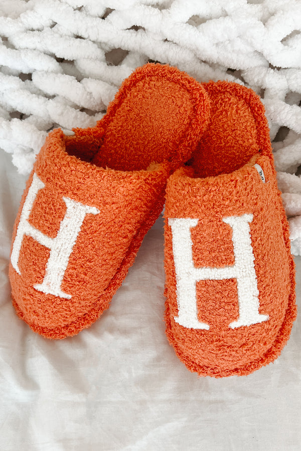 My Bedtime Glam Fuzzy "H" Slippers (Orange) - NanaMacs