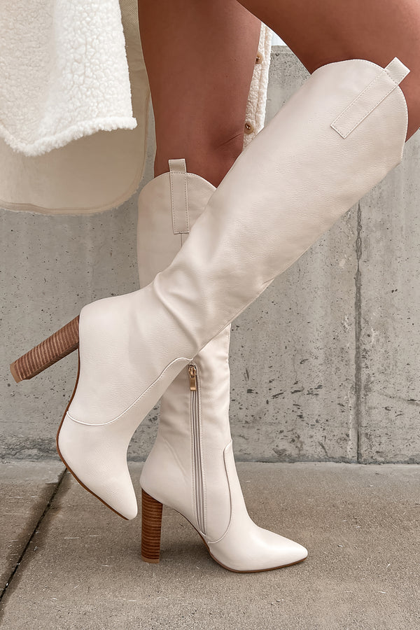 Hot Off The Press Knee High Billini Boots (Ivory) - NanaMacs