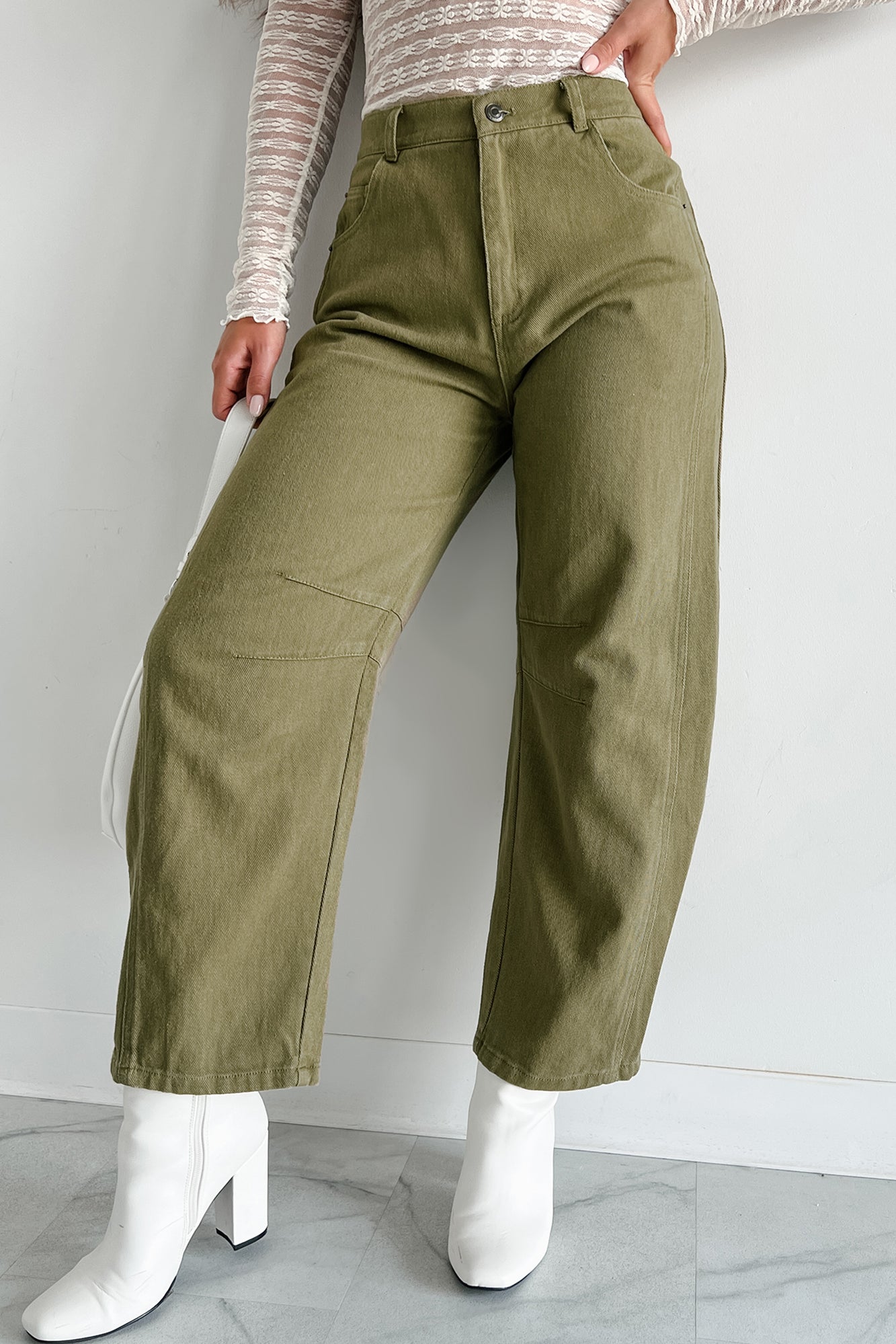 Hansen Hight Rise Barrel Jeans (Olive) - NanaMacs