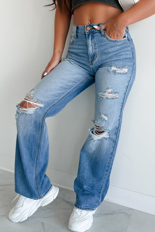 Raphael Mid-Rise Distressed Sneak Peek Straight Leg Jeans (Medium) - NanaMacs