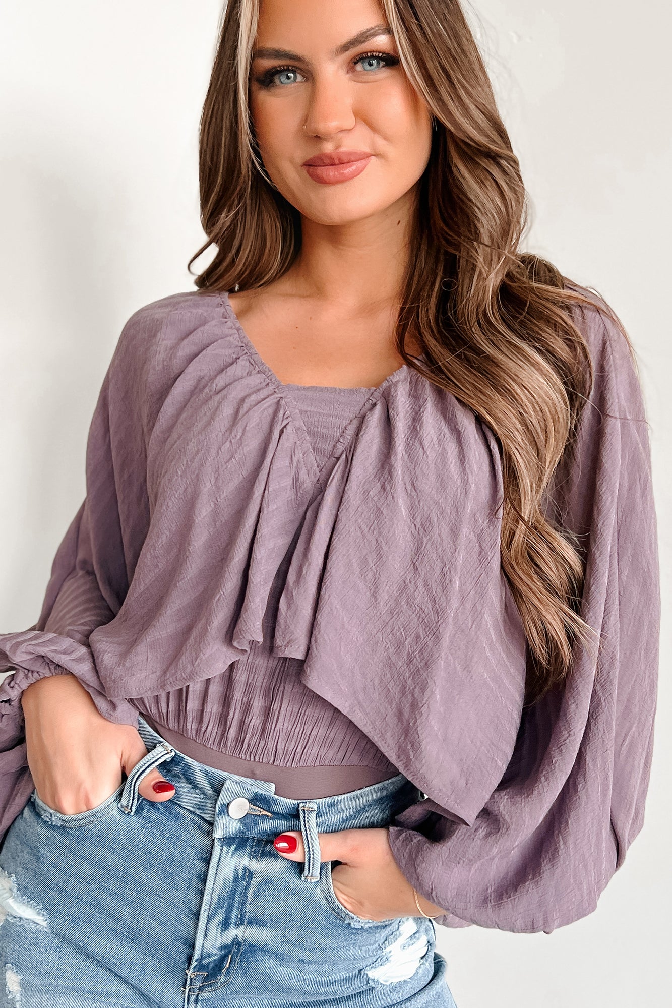 Great Ambition Bubble Sleeve Bodysuit (Plum) - NanaMacs