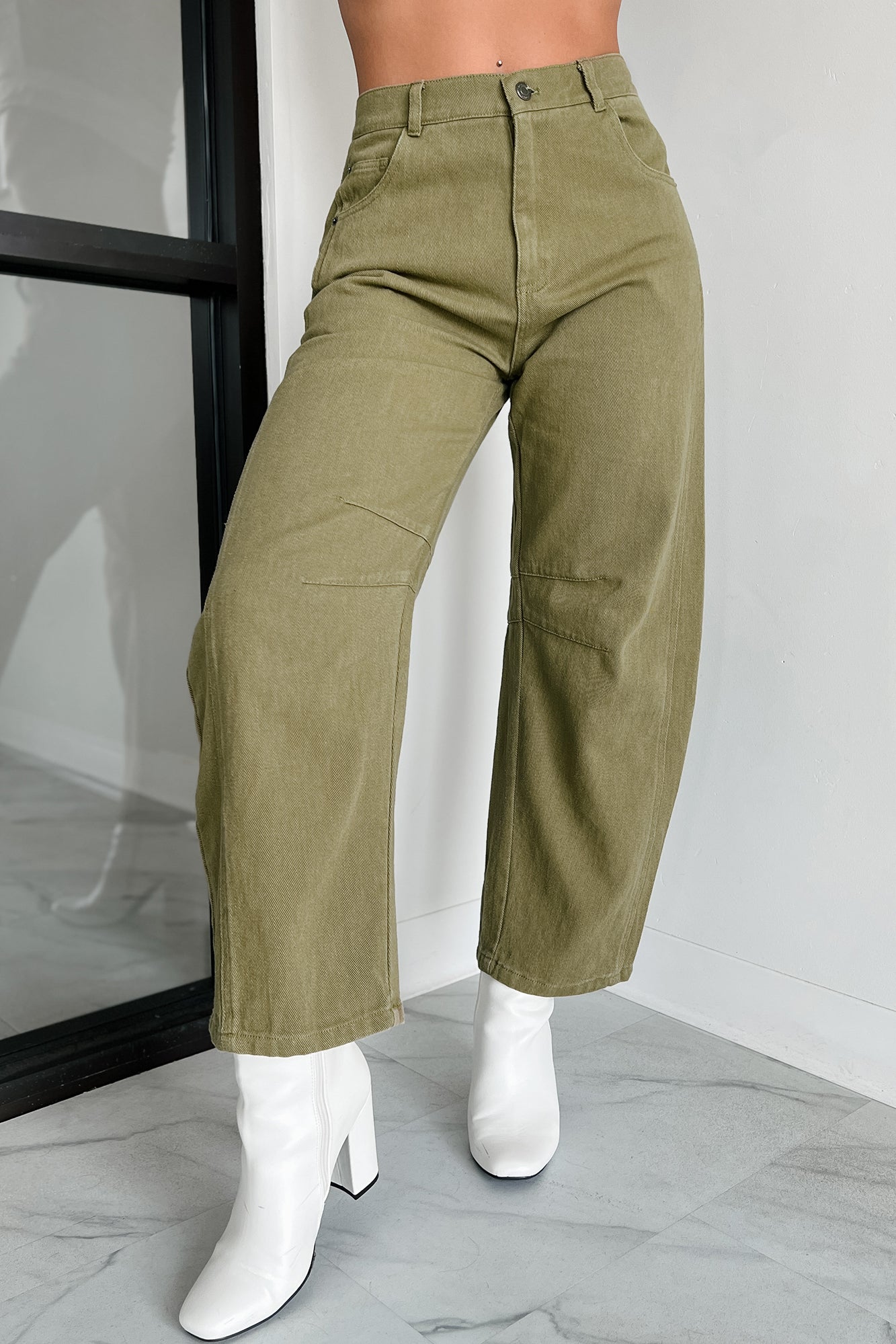 Hansen Hight Rise Barrel Jeans (Olive) - NanaMacs