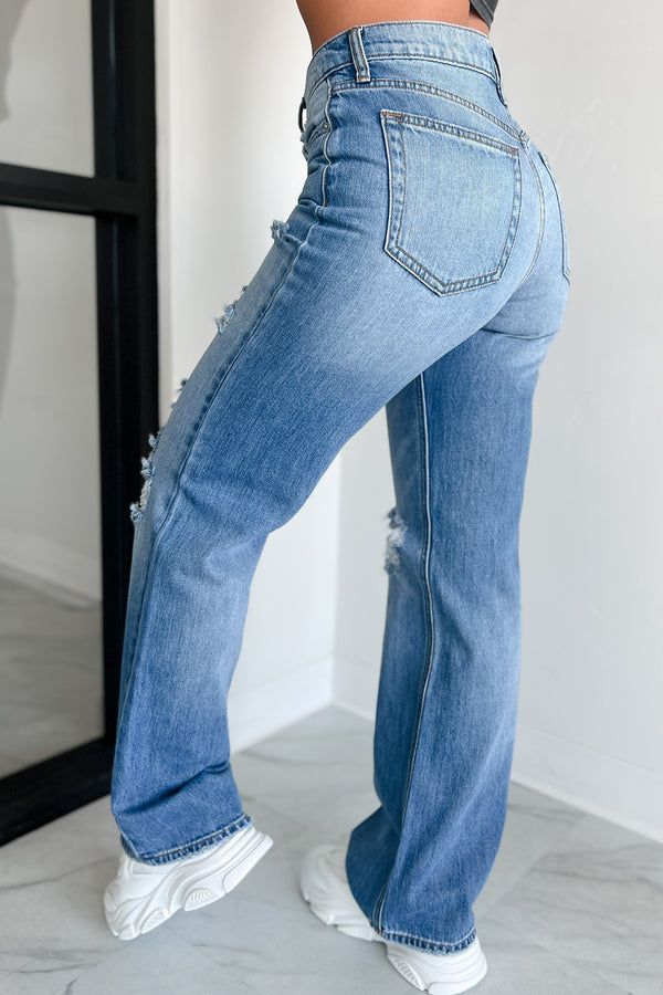 Raphael Mid-Rise Distressed Sneak Peek Straight Leg Jeans (Medium) - NanaMacs