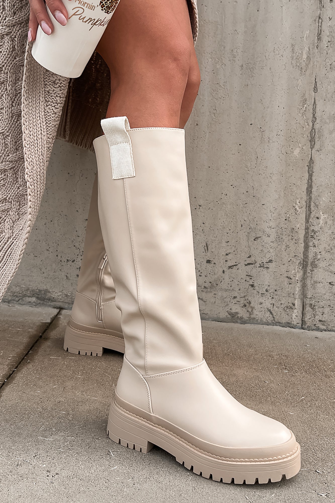 Forever That Girl Knee High Lug Sole Boots (Beige)