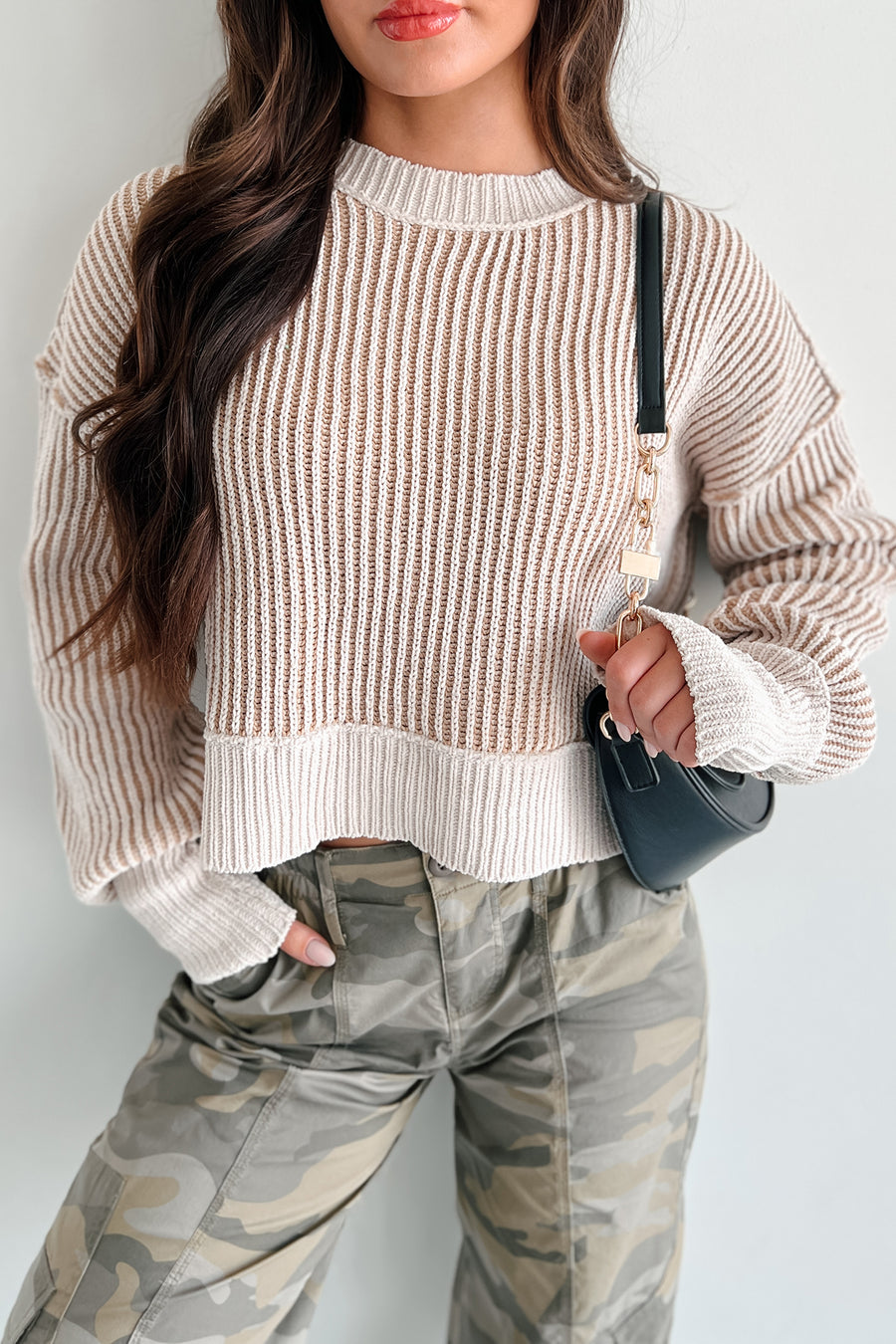 Look Deeper Two Tone Striped Sweater (Ecru) - NanaMacs