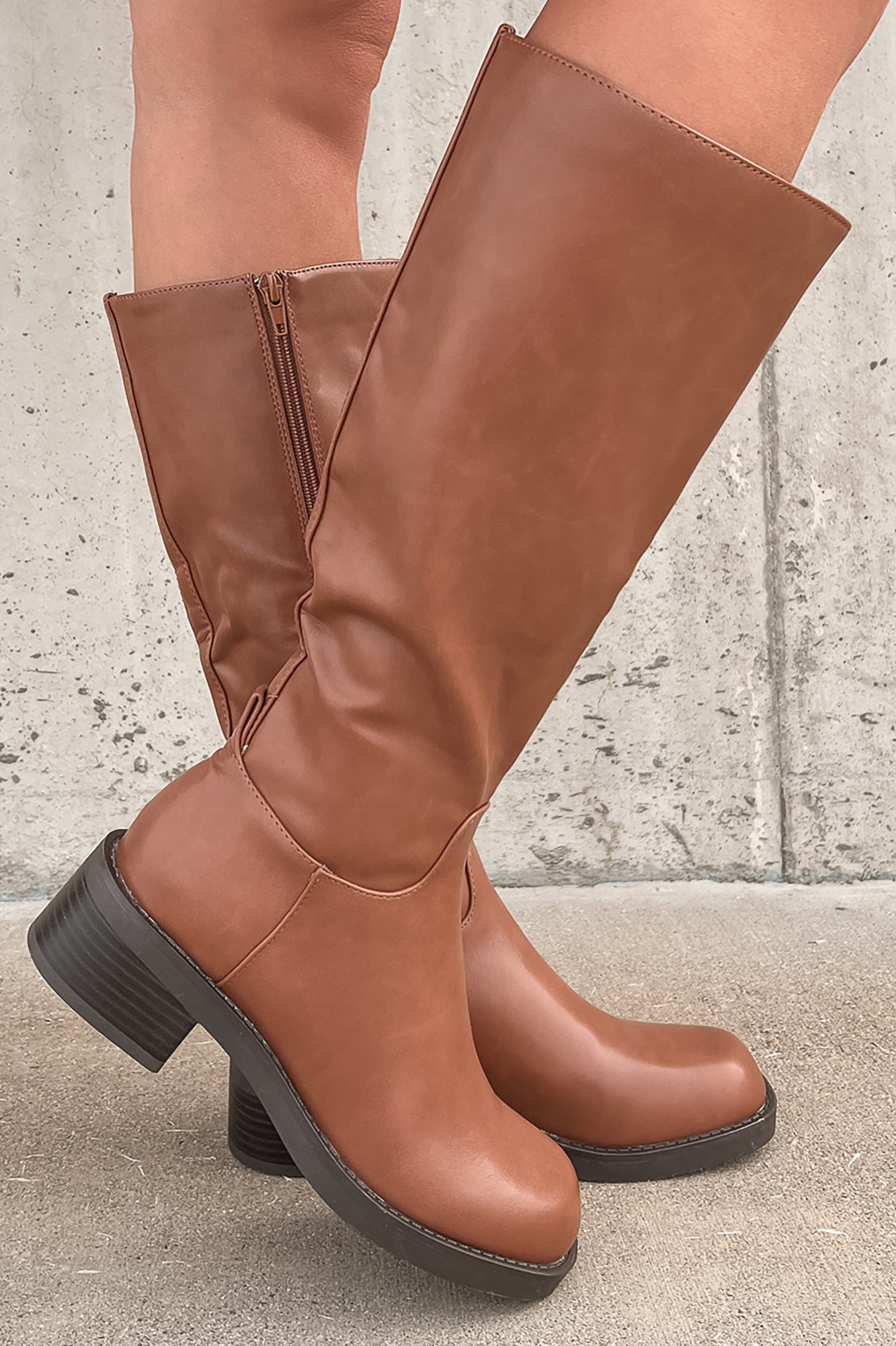 Vermont Strolls Mid-Shaft Faux Leather Boots (Cognac) - NanaMacs