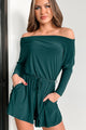 With Absolute Certainty Off The Shoulder Romper (Hunter Green) - NanaMacs