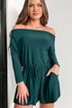 With Absolute Certainty Off The Shoulder Romper (Hunter Green) - NanaMacs