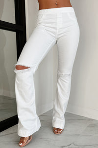 County Line Mid-Rise Distressed Flare Jeans (White) - NanaMacs