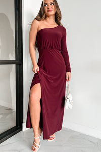 Only If It's About Me One Shoulder Maxi Dress (Burgundy) - NanaMacs