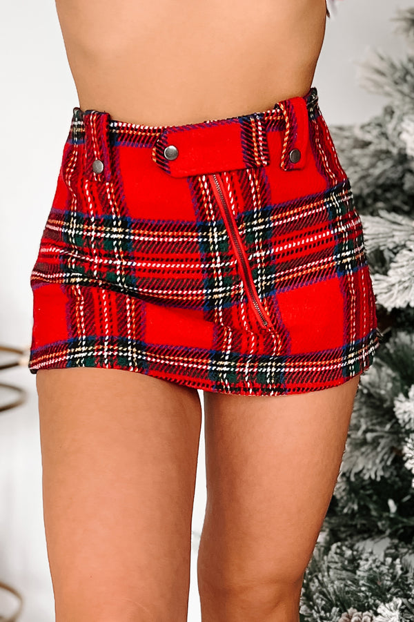 Push Your Buttons Plaid Skort (Red) - NanaMacs