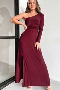 Only If It's About Me One Shoulder Maxi Dress (Burgundy) - NanaMacs