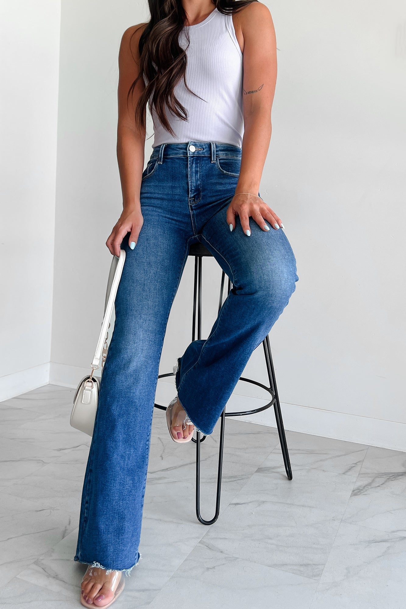 Brynn High Rise Raw Cut Risen Non Distressed Jeans (Dark) - NanaMacs