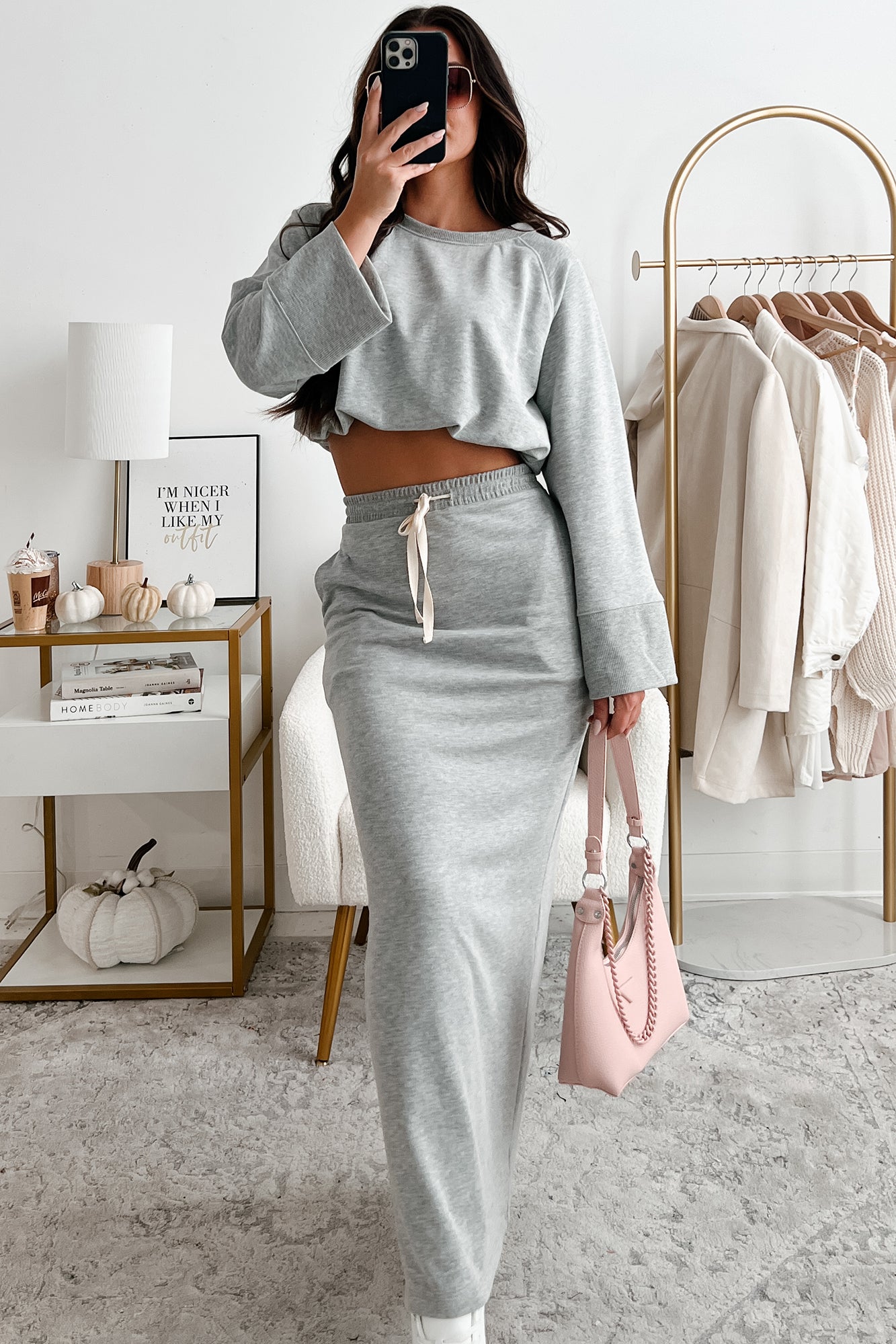 Conquering Today Sporty Knit Maxi Skirt (Heather Grey