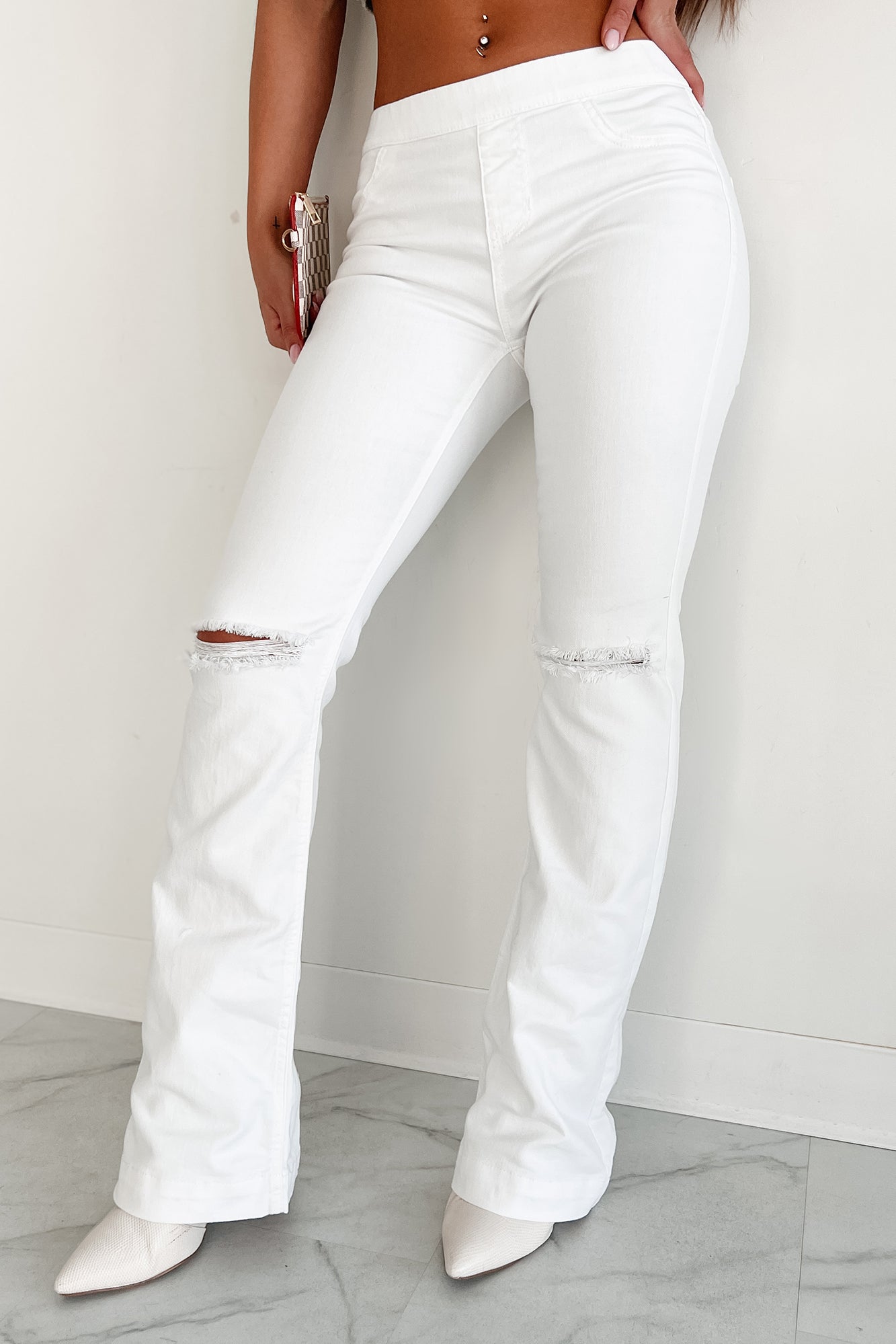 County Line Mid-Rise Distressed Flare Jeans (White) - NanaMacs